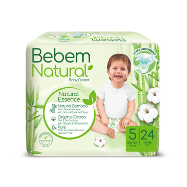 Ekologiczne jednorazowe pieluszki bambusowe, z organicznej bawełny, rozmiar 5, JUNIOR, 11-25 kg, 24 szt., Bebem Natural