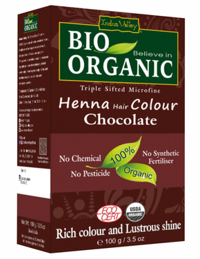 Henna - farba do włosów na bazie henny, CZEKOLADOWY, w 100% ekologiczna, CERTYFIKOWANA-ECOCERT, vege, halal, 100g, Indus Valley