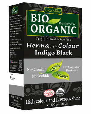 Henna - farba do włosów na bazie henny, CZERŃ, w 100% ekologiczna, CERTYFIKOWANA - ECOCERT, vege, halal, 100 g, Indus Valley