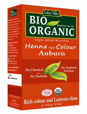 Henna - farba do włosów na bazie henny, KASZTANOWY, w 100% ekologiczna, CERTYFIKOWANA - ECOCERT, vege, halal, 100g, Indus Valley