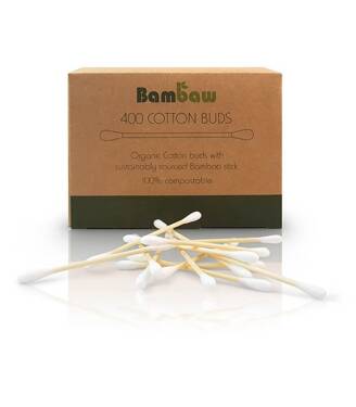 Patyczki do czyszczenia uszu, bambusowe z bawełną organiczną, biodegradowalne, 400 szt., Bambaw