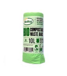 Worki na odpady organiczne i zmieszane, 10L, rolka 20 szt., w 100% biodegradowalne i kompostowalne, z banderolą, BioBag