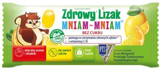 Zdrowy Lizak o smaku cytrynowym, 1 sztuka, 6g, Zdrowy Lizak Mniam-Mniam