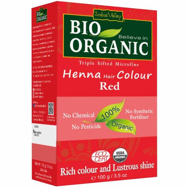 Henna - farba do włosów na bazie henny, RUDY, w 100% ekologiczna, CERTYFIKOWANA - ECOCERT, vege, halal, 100 g, Indus Valley