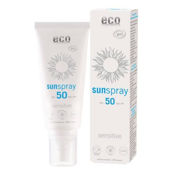 Spray na słońce SPF 50, Sensitive, z granatem i olejem z pestek maliny, ECOCERT, 100 ml, Eco Cosmetics