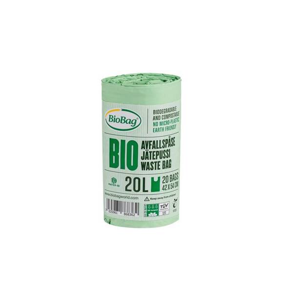 Worki na odpady organiczne i zmieszane, 20L, rolka 20 szt., w 100% biodegradowalne i kompostowalne, BioBag